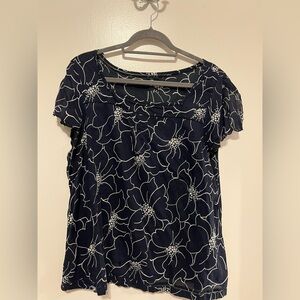 GAP Navy and White Floral Blouse